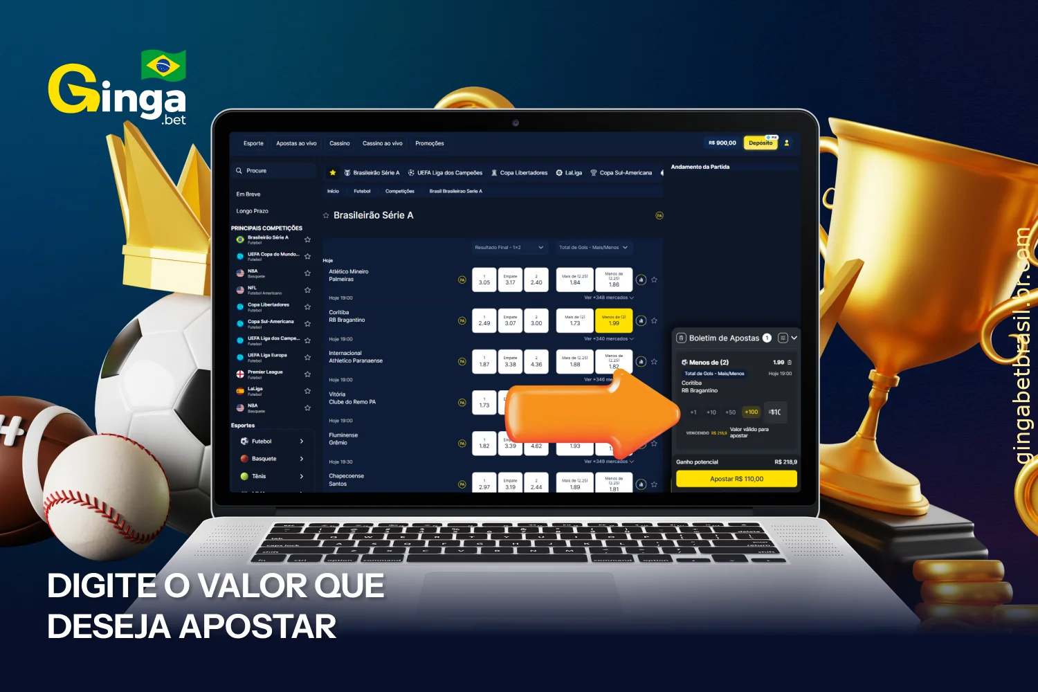 Digite o valor da aposta no cupom à direita na GingaBet