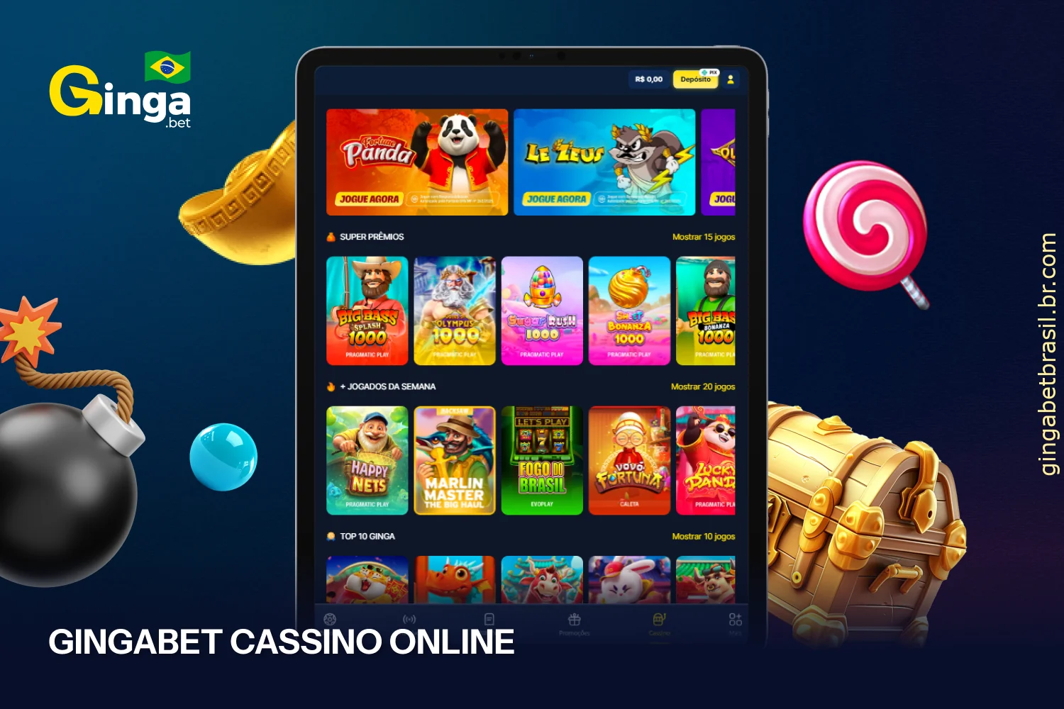 A GingaBet oferece uma variedade de jogos de provedores renomados: diversos slots, jogos com dealer ao vivo, crash games e muito mais