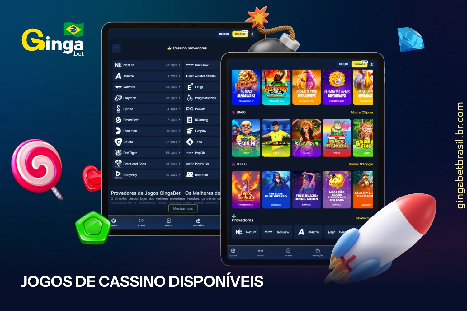 A GingaBet oferece jogos de fornecedores populares, criando uma seleção diversificada em várias categorias