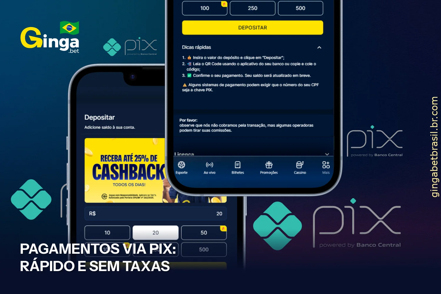 Os pagamentos através do Pix são muito populares, pois as transações na GingaBet são rápidas e sem comissões