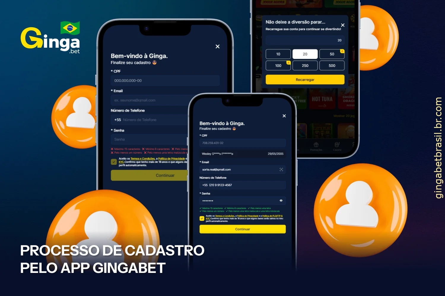O processo de registro no aplicativo GingaBet não difere do processo de criação de conta no site