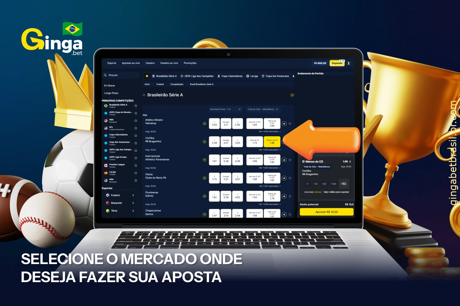 Escolha o mercado no qual deseja apostar na GingaBet