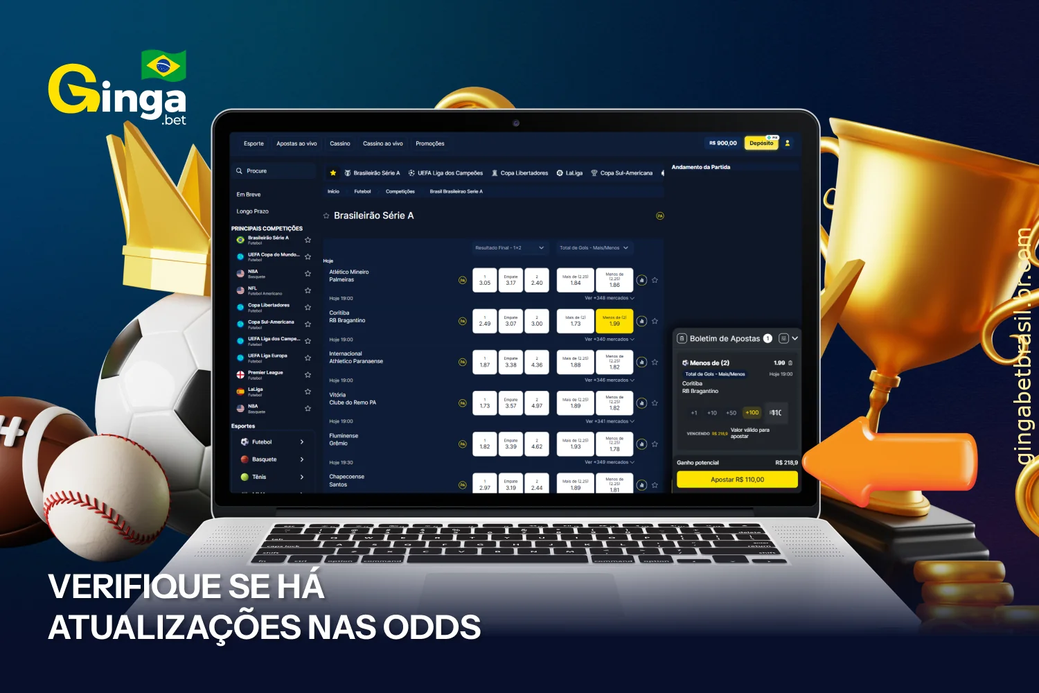 Verifique as atualizações das odds antes de finalizar e enviar o cupom na GingaBet